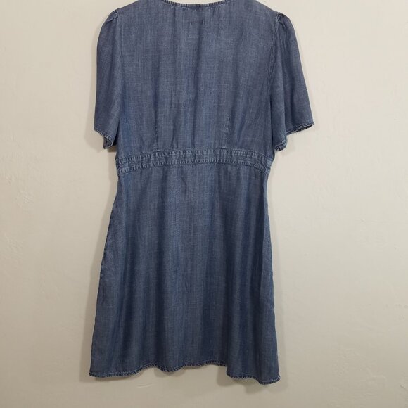 Superdry Curated Chambray V-Neck Dress with Pockets Button Front Blue Size 12 - Picture 5 of 6